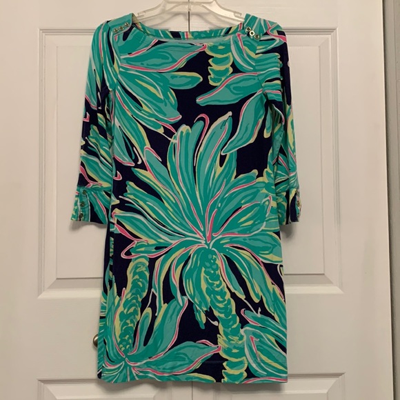 Lilly Pulitzer Tiger Palm Tropical Palm Tree Pattern Dress Tee Shirt Dress - Picture 1 of 13